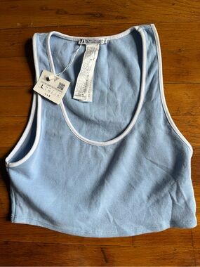 Zara Light Blue Cropped Tank with White Trim